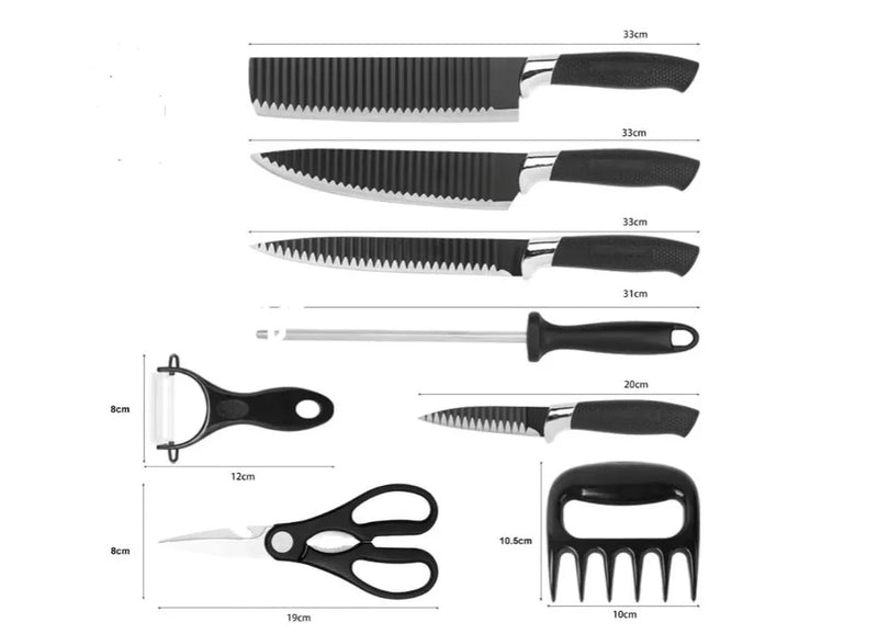 Hvryealth Jogo De Facas Premium Inox Descascador E Tesoura 8 Peças Cabo Emborrachado Churrasco Presente Cozinha Geral